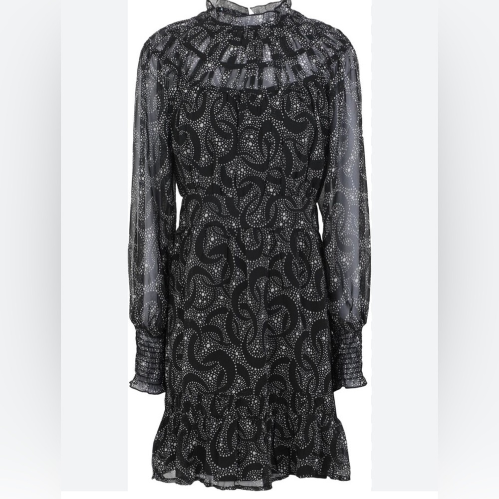 TOPSHOP - BLACK YOKE LONG SLEEVE RUCHED MINI DRESS - Size: US 4